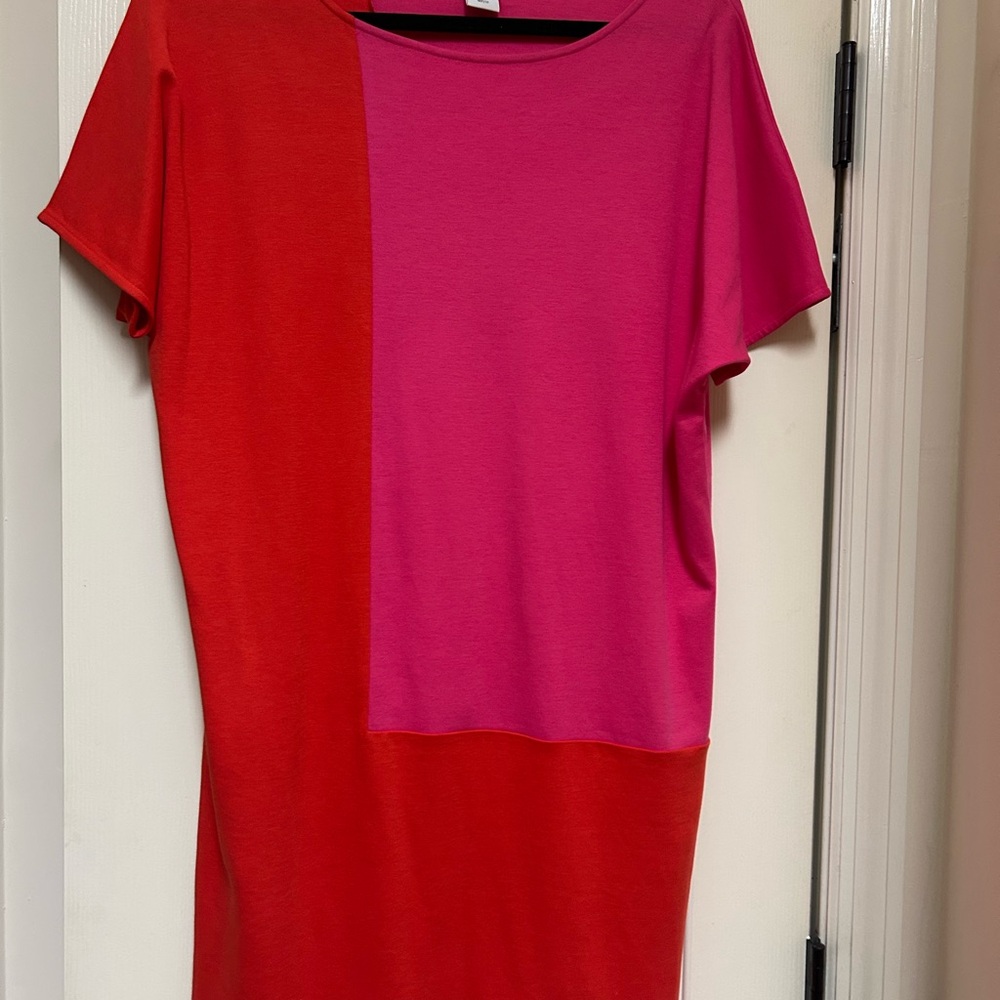 Joan Vass Bold Red and Pink Colorblock Dress